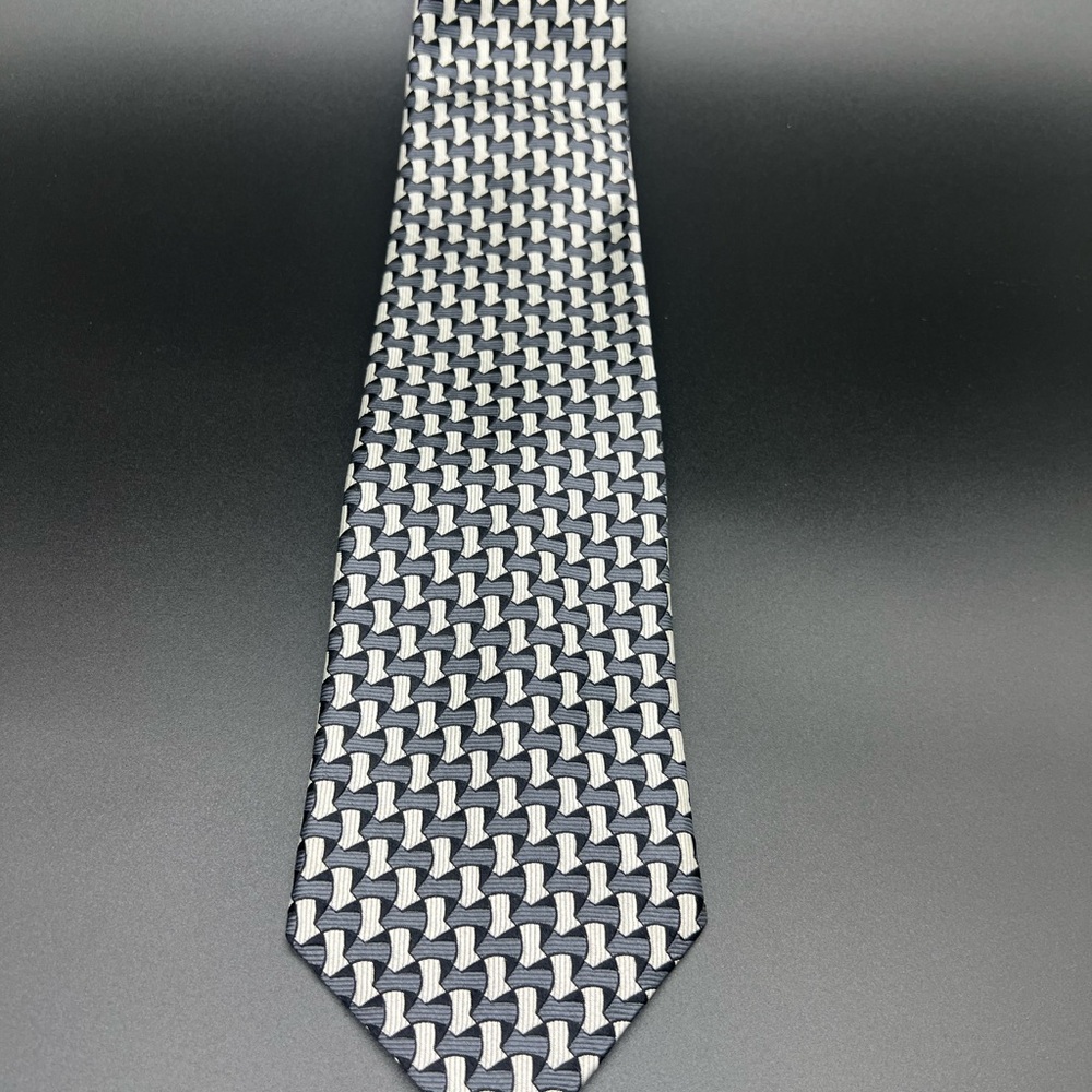 Vintage Pierre Balmain Black and Cream Patterned Tie